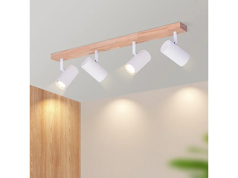 NETTLIFE 4-płomieniowa lampa sufitowa biała vintage drewno GU10 regulowana sufitowa 350° regulowana lampa korytarzowa