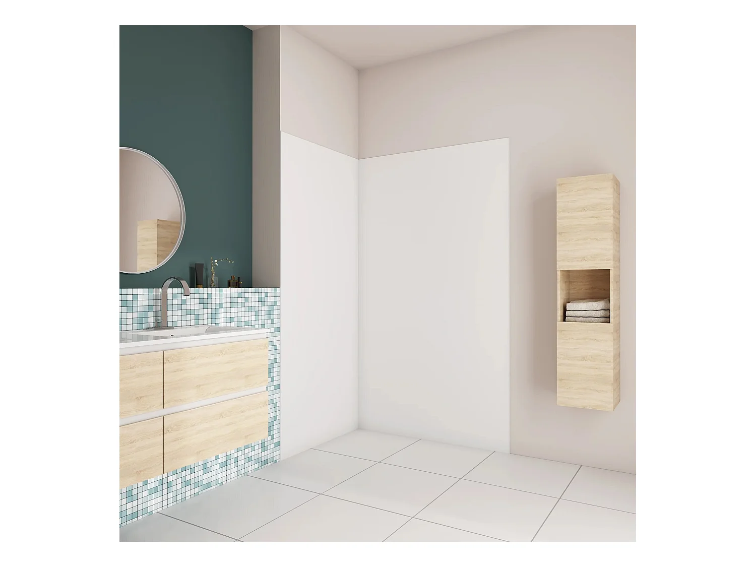 AICA Panneau mural de douche blanc 100x90x210cm,Panneaux muraux salle de bain habillage mural aluminium,avec 2 profilés de finition