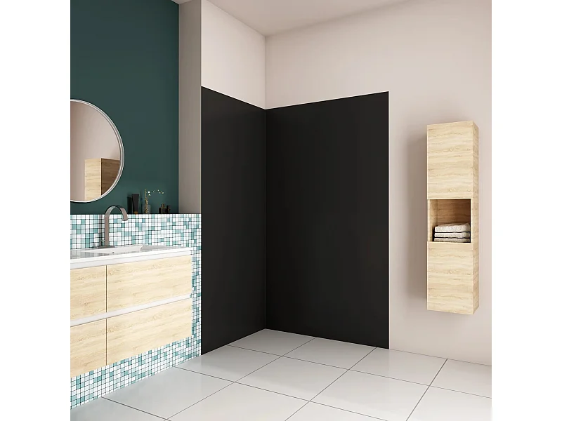 AICA Panneau mural de douche Noir 120x100x210cm,Panneaux muraux salle de bain habillage mural aluminium,avec 2 profilés de finition
