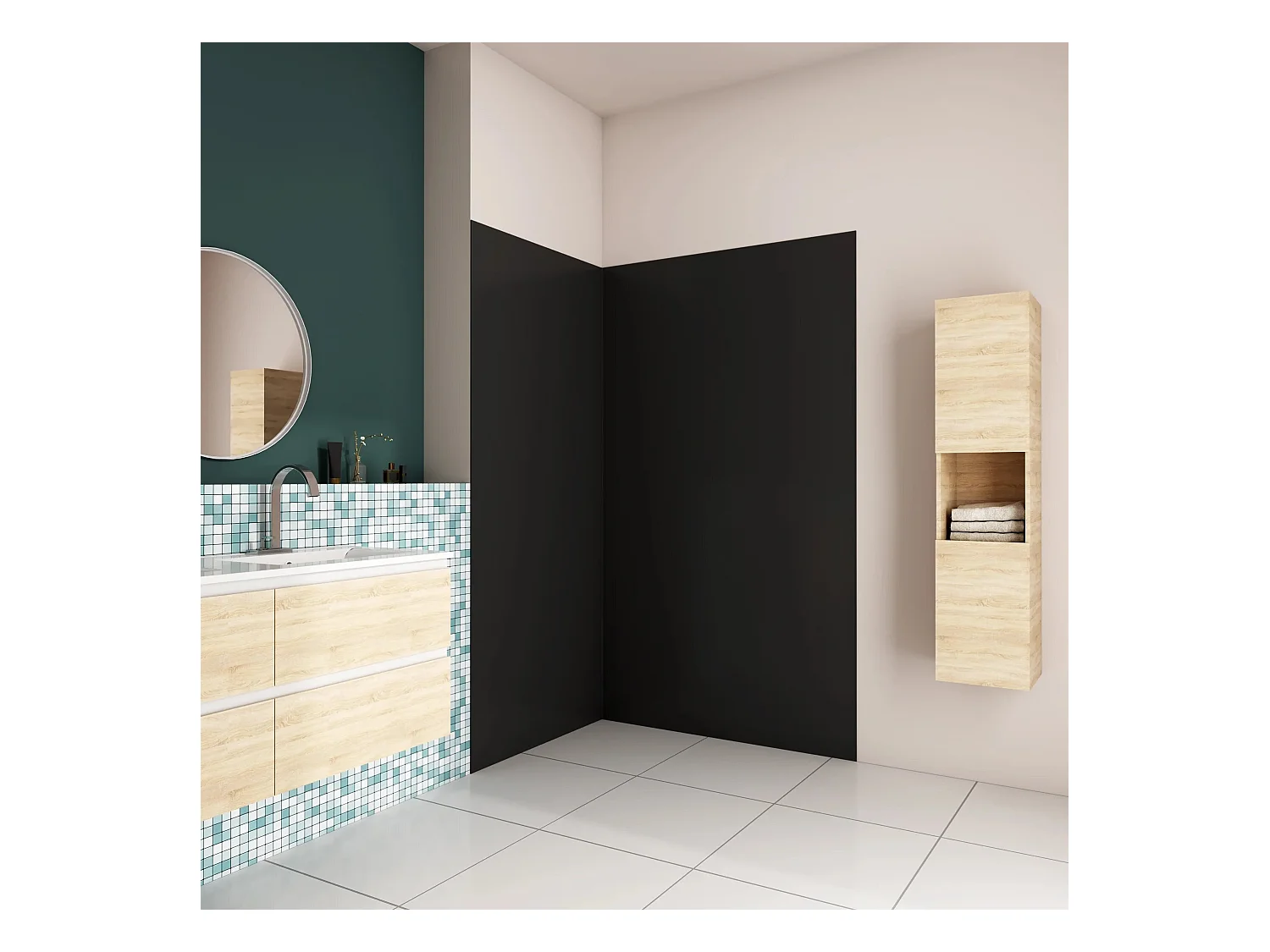 AICA Panneau mural de douche Noir 120x100x210cm,Panneaux muraux salle de bain habillage mural aluminium,avec 2 profilés de finition