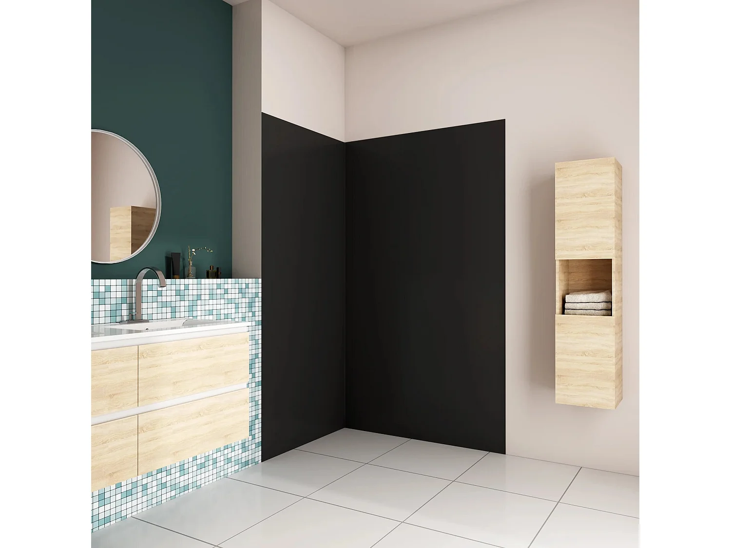 AICA Panneau mural de douche Noir 120x100x210cm,Panneaux muraux salle de bain habillage mural aluminium,avec 2 profilés de finition