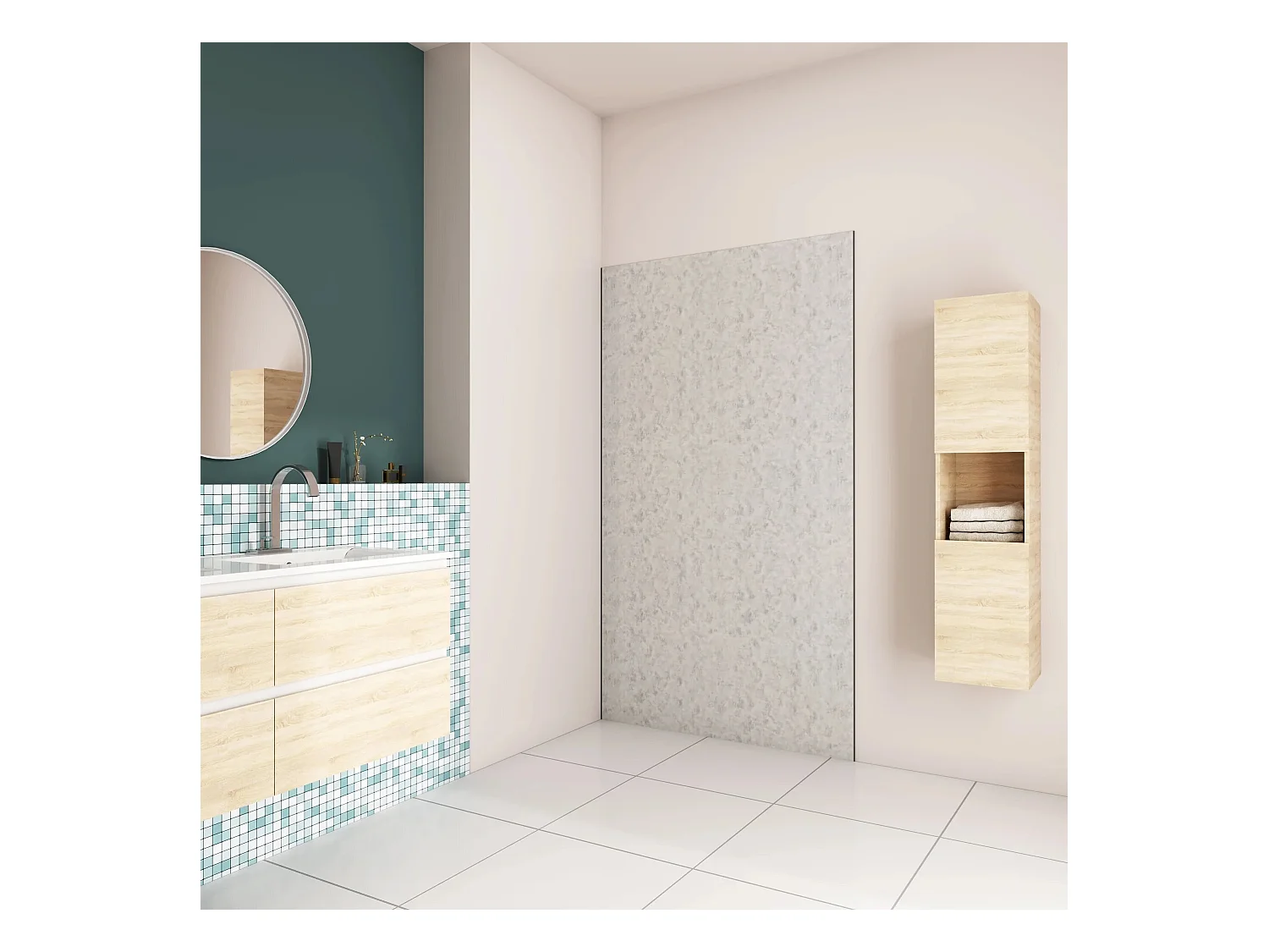AICA Panneau mural de douche Béton gris 90x210cm,Panneaux muraux salle de bain habillage mural aluminium,avec 2 profilés de finition