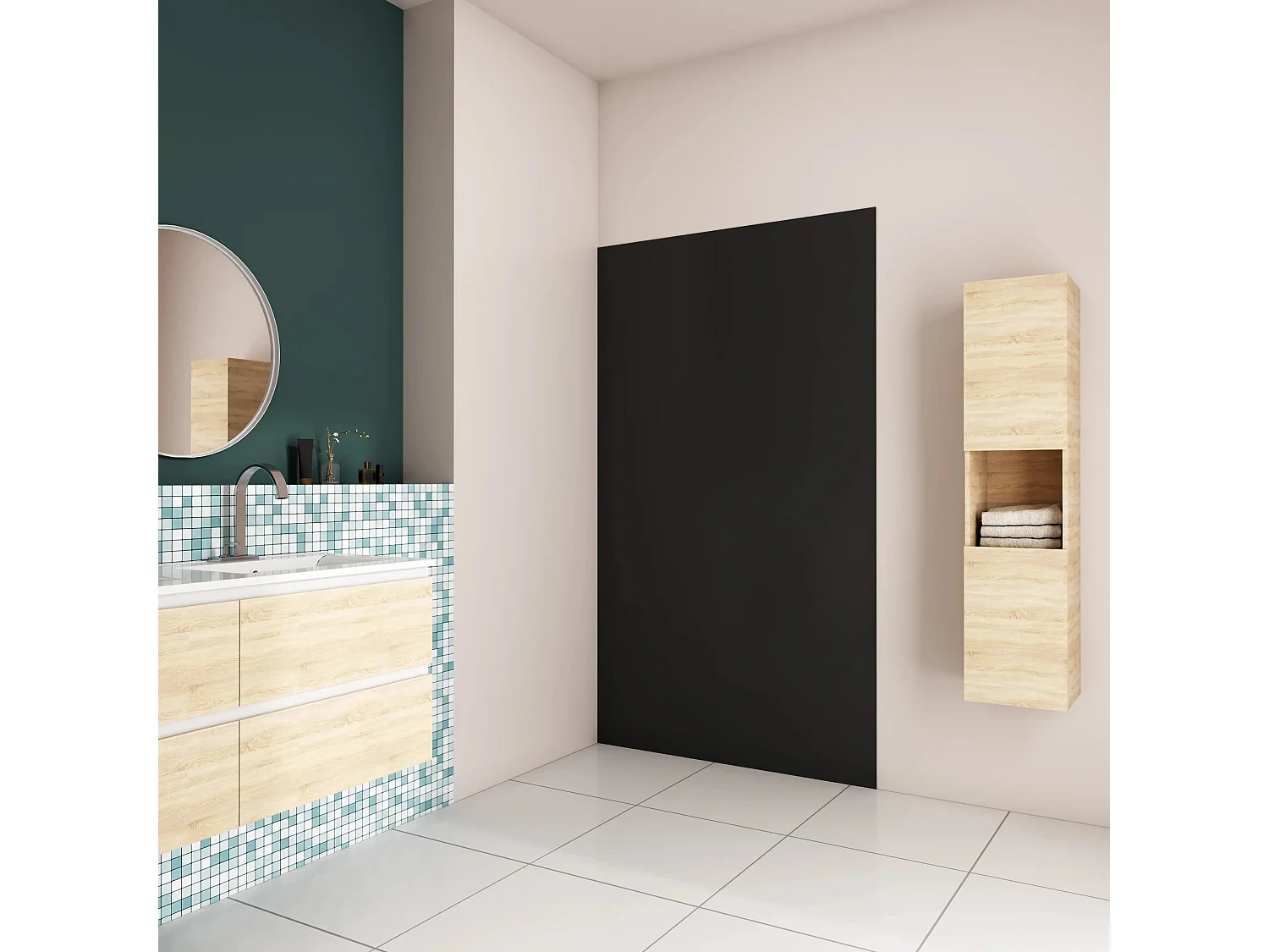 AICA Douchewandpaneel Zwart 100x210cm, Badkamerwandpanelen aluminium wandbekleding, met 2 afwerkprofielen