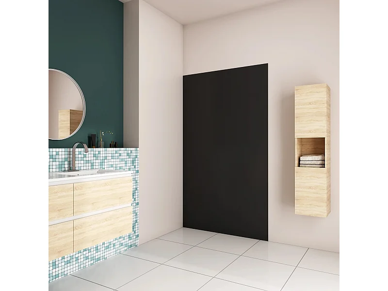 AICA Douchewandpaneel Zwart 100x210cm, Badkamerwandpanelen aluminium wandbekleding, met 2 afwerkprofielen
