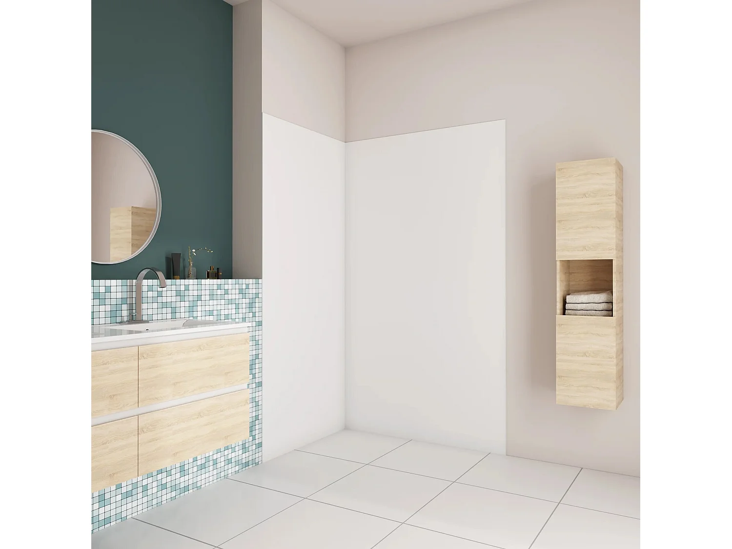 AICA Panneau mural de douche blanc 120x90x210cm,Panneaux muraux salle de bain habillage mural aluminium,avec 2 profilés de finition