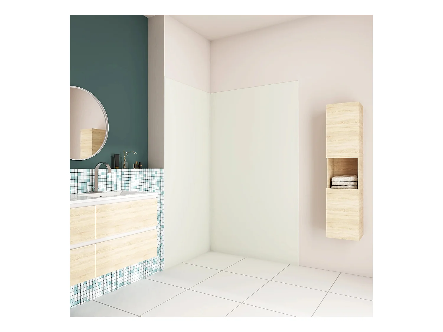 AICA Panneau mural de douche Ivoire 120x90x210cm,Panneaux muraux salle de bain habillage mural aluminium,avec 2 profilés de finition