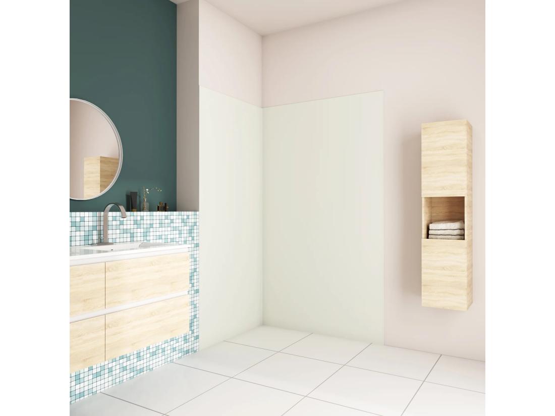 vente unique AICA Panneau mural de douche Ivoire 100x90x210cm Panneaux muraux salle de bain habillage mural aluminium avec 2 profilés de finition