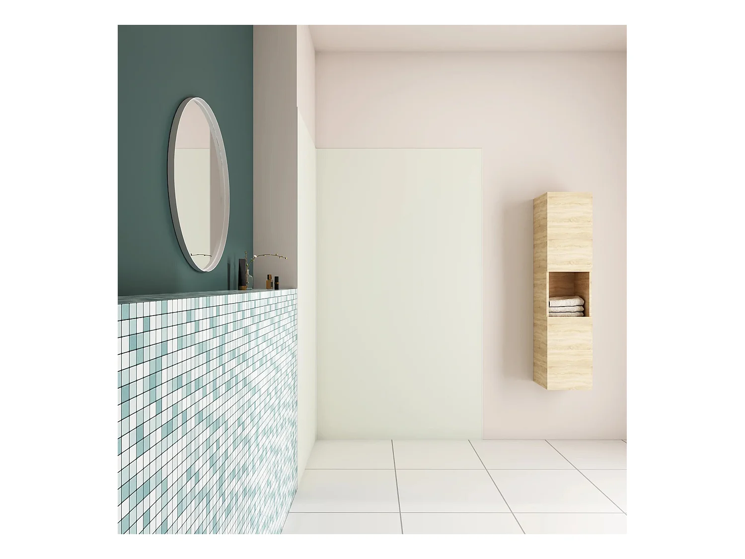 AICA Panneau mural de douche Ivoire 100x80x210cm,Panneaux muraux salle de bain habillage mural aluminium,avec 2 profilés de finition