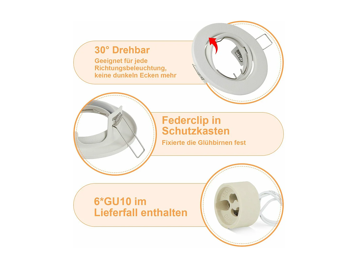 NETTLIFE Einbaurahmen 6er Set Einbaustrahler GU10 Einbaurahmen weiß 50mm rund Metall