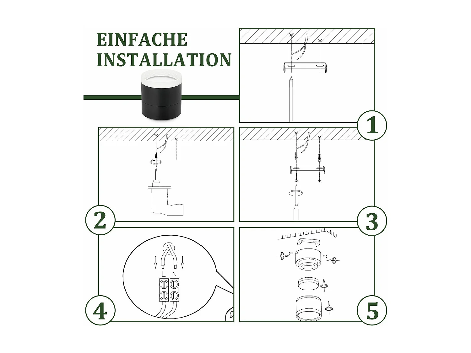 NETTLIFE LED Aufbaustrahler rund Deckenstrahler schwarz 5W Aufbaustrahler klein Acryl