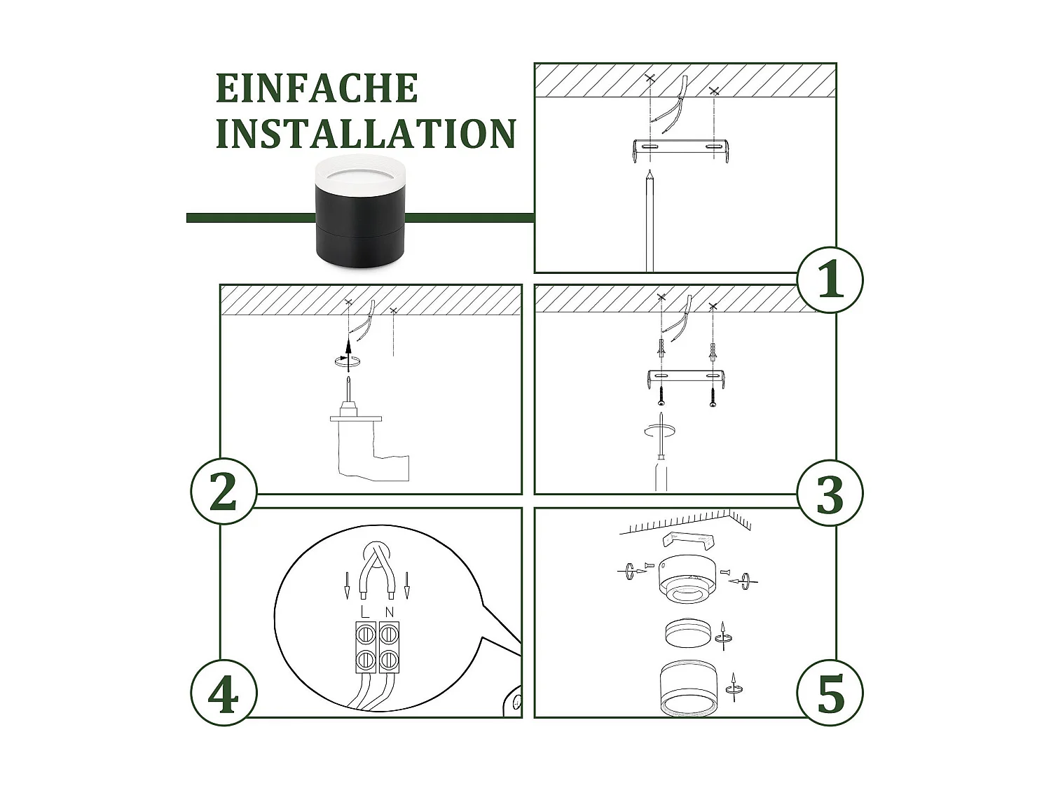 NETTLIFE LED opbouwspot ronde plafondspot zwart 5W opbouwspot klein acryl