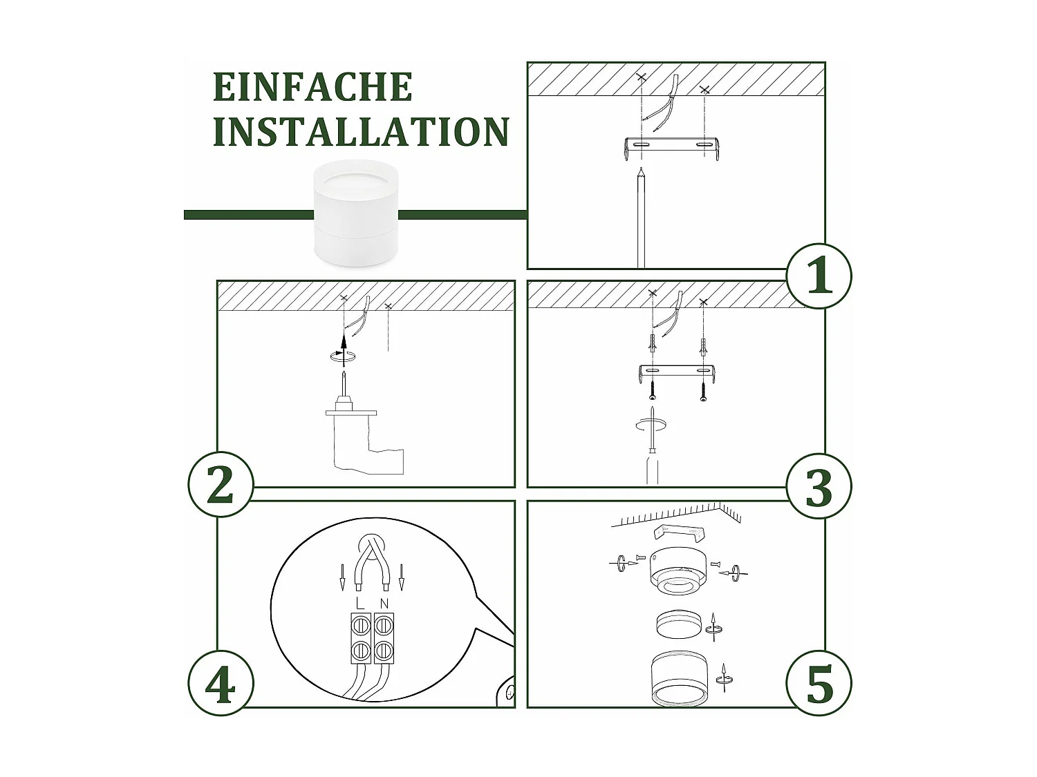 NETTLIFE Spot en saillie LED Spot de plafond rond blanc 5W spot en saillie petit acrylique
