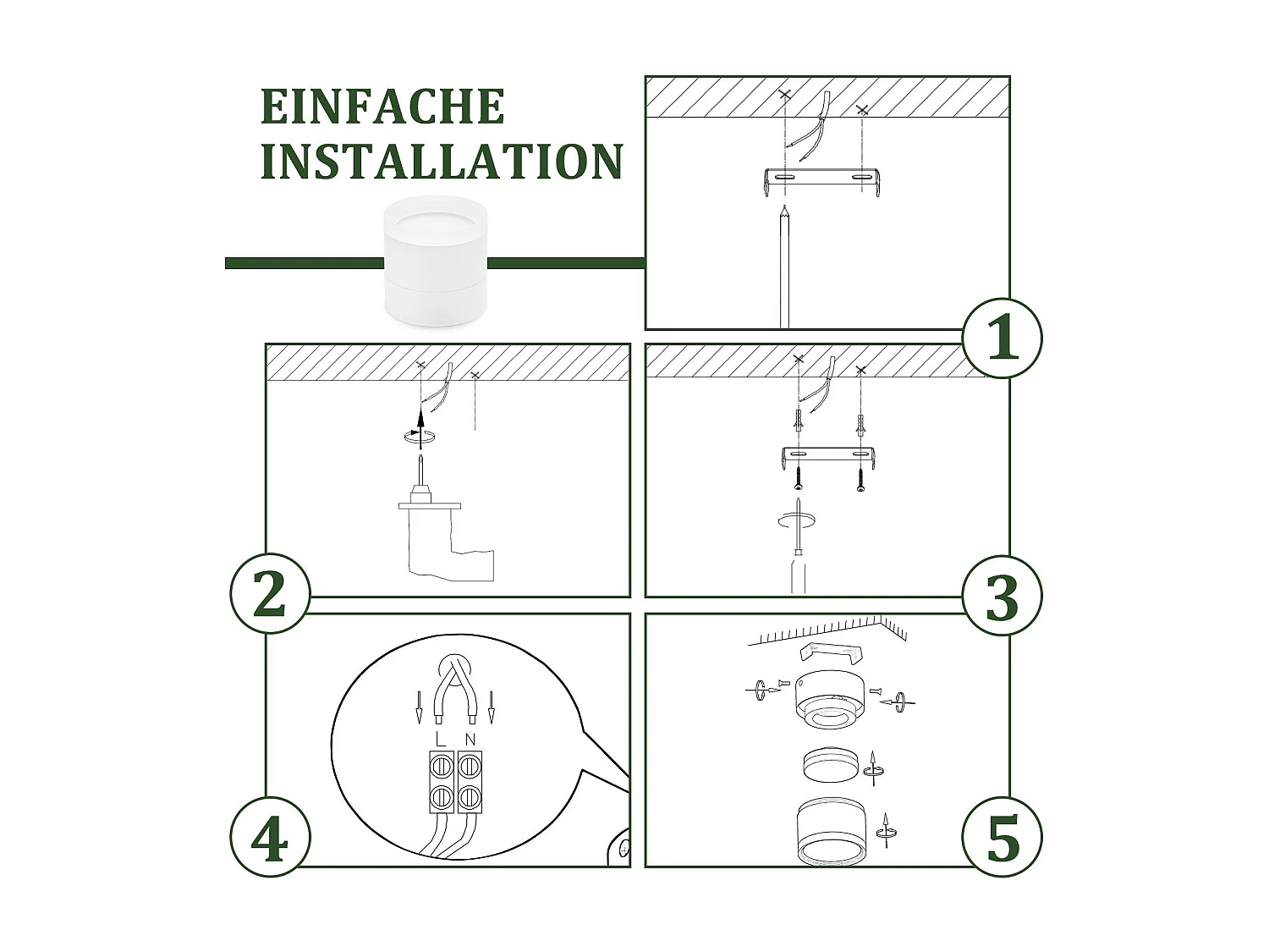 NETTLIFE Spot en saillie LED Spot de plafond rond blanc 5W spot en saillie petit acrylique