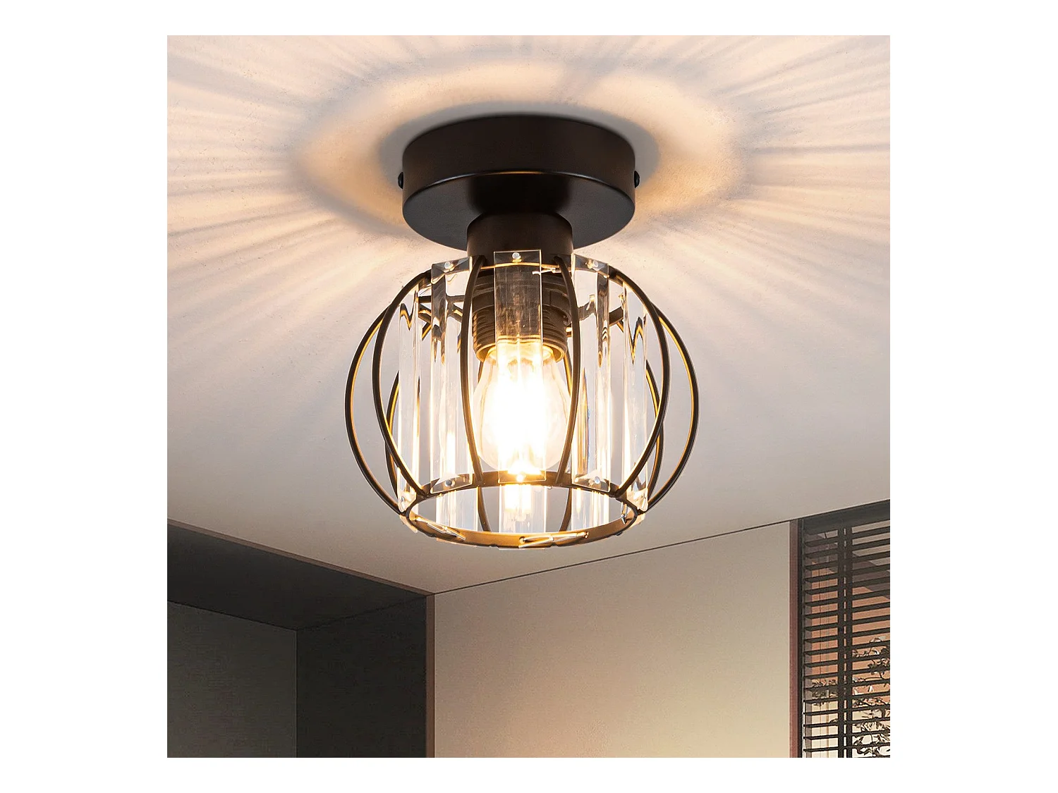 NETTLIFE Nowoczesna czarna kryształowa lampa sufitowa E27 Vintage lampa kuchenna z metalową ramą