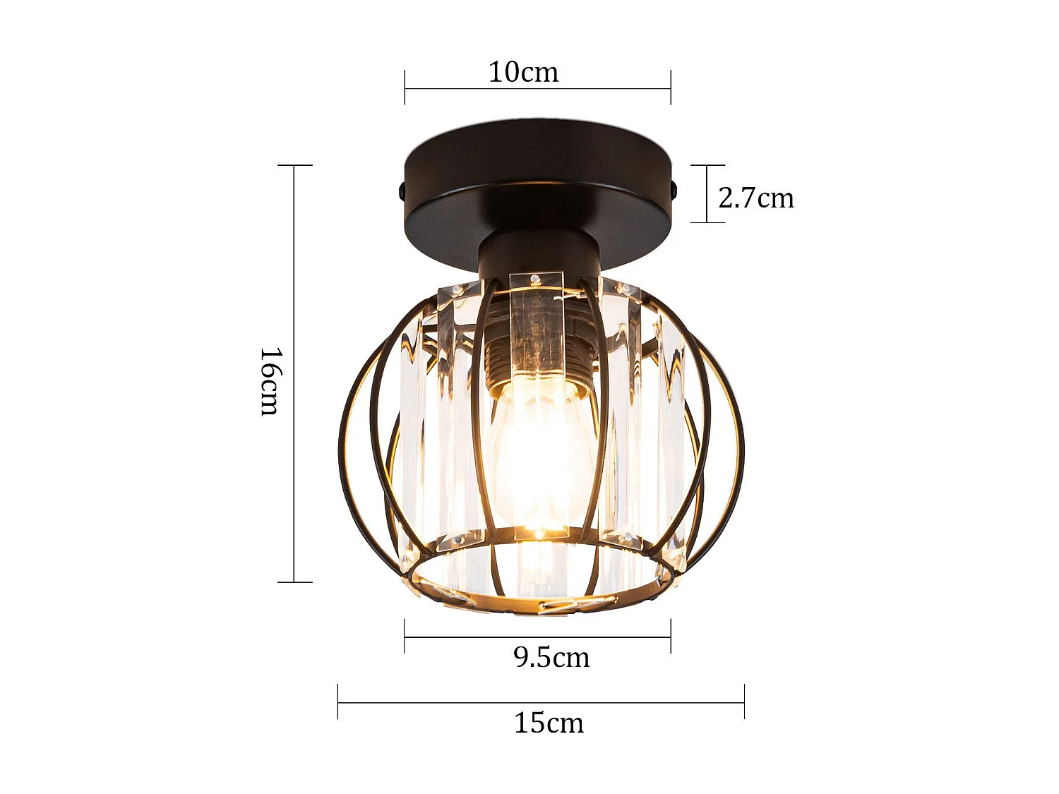 NETTLIFE Nowoczesna czarna kryształowa lampa sufitowa E27 Vintage lampa kuchenna z metalową ramą