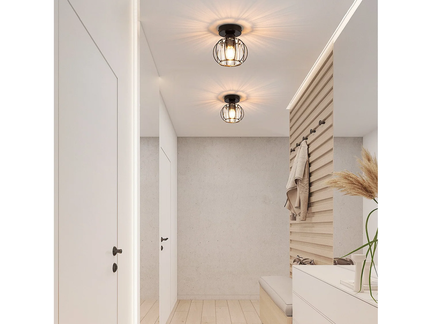 NETTLIFE Plafonnier Cristal Noir Moderne E27 Lampe de Cuisine Vintage avec Cadre en Métal