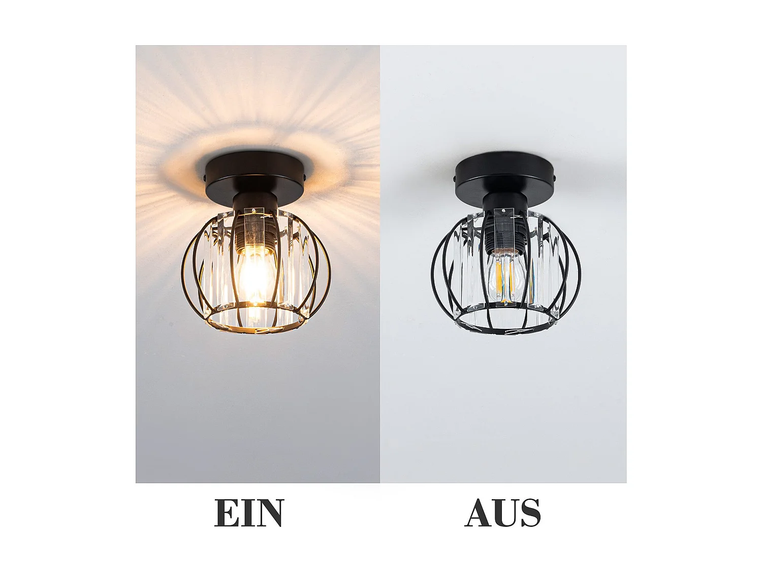 NETTLIFE Nowoczesna czarna kryształowa lampa sufitowa E27 Vintage lampa kuchenna z metalową ramą