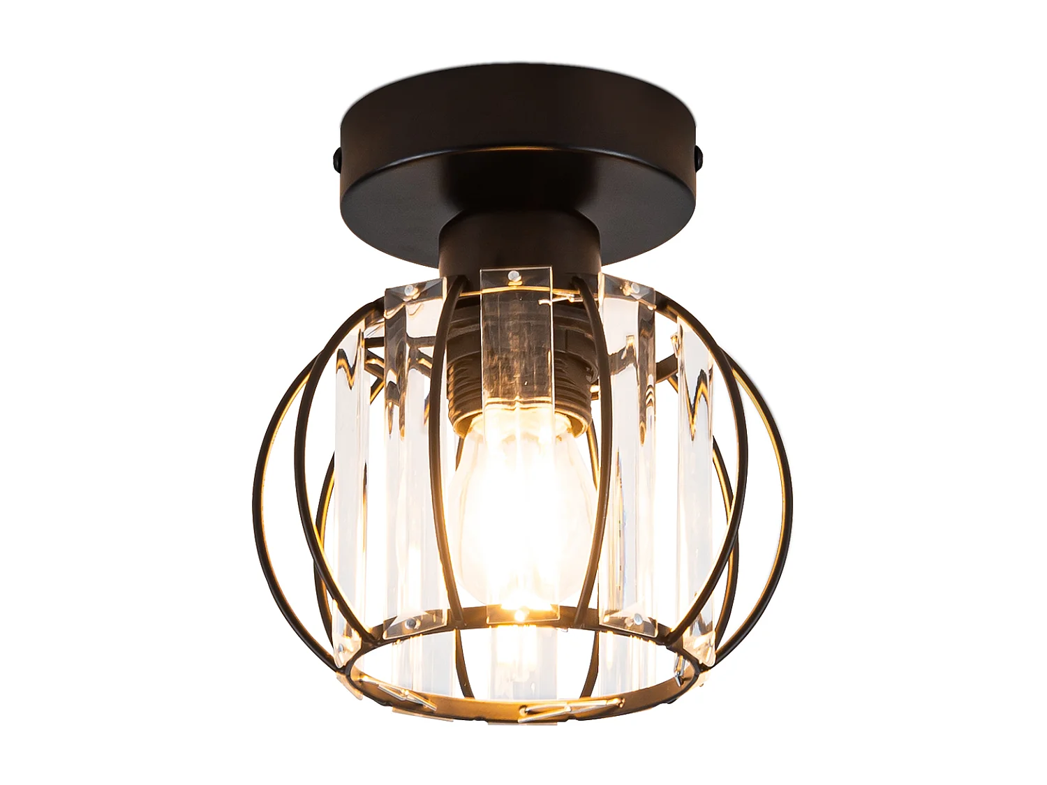 NETTLIFE Nowoczesna czarna kryształowa lampa sufitowa E27 Vintage lampa kuchenna z metalową ramą