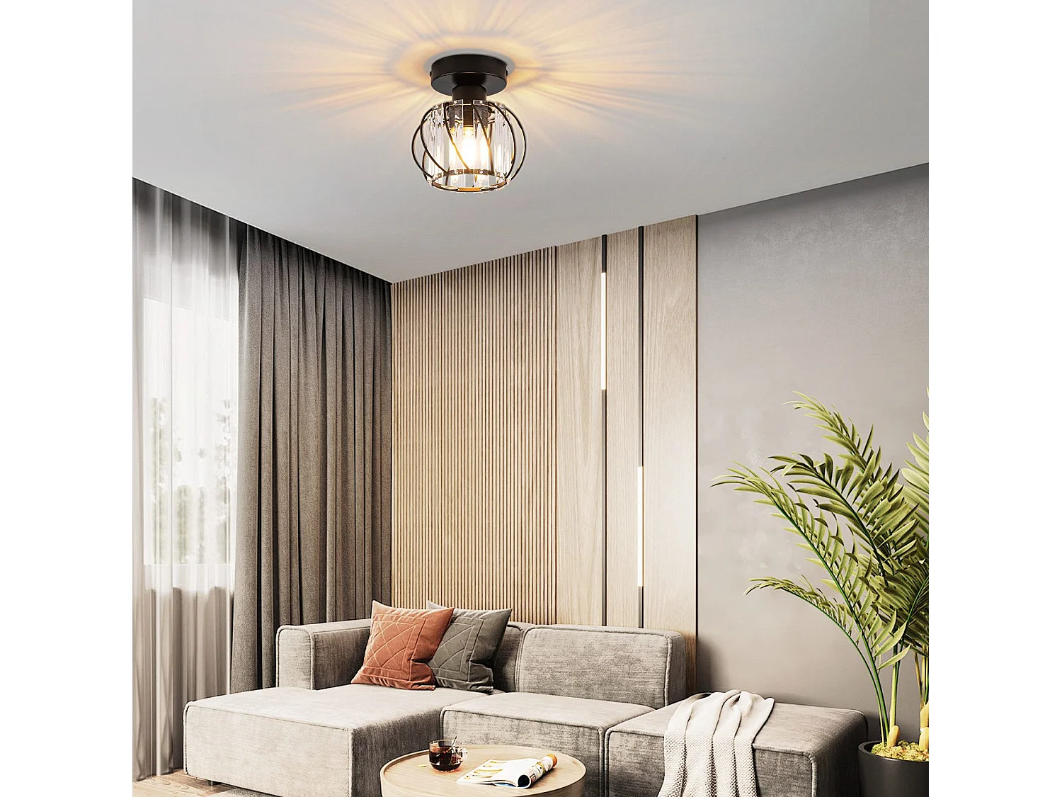 NETTLIFE Plafonnier Cristal Noir Moderne E27 Lampe de Cuisine Vintage avec Cadre en Métal