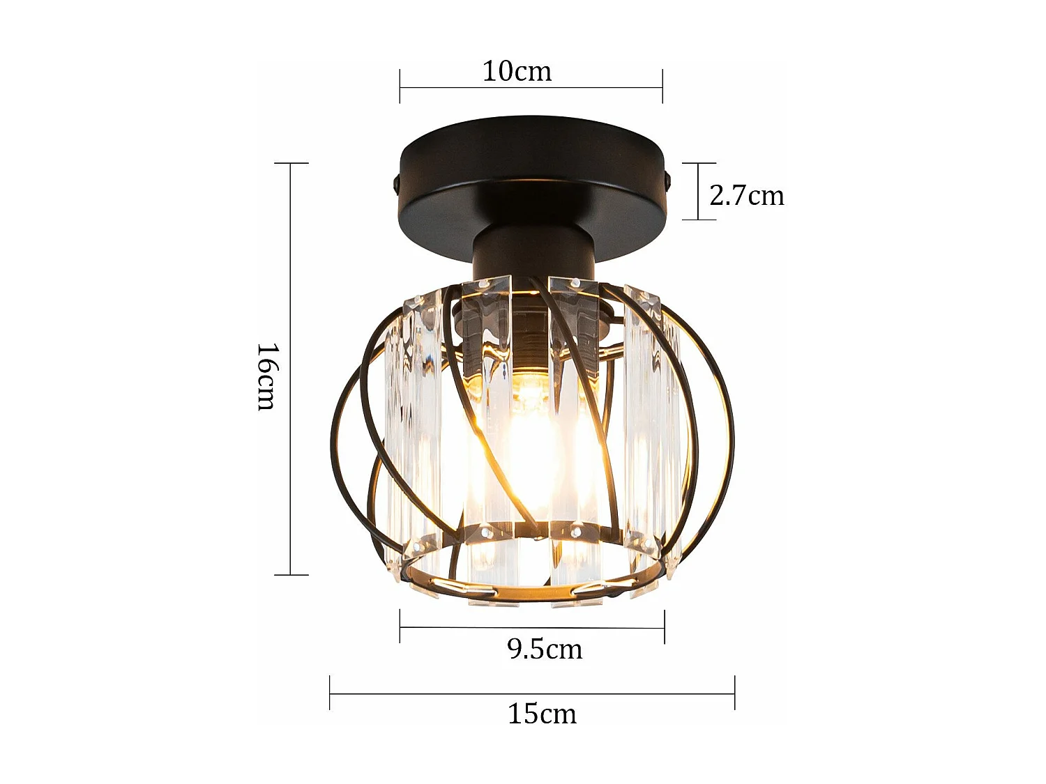 NETTLIFE Plafonnier Cristal Noir Moderne E27 Lampe de Cuisine Vintage avec Cadre en Métal