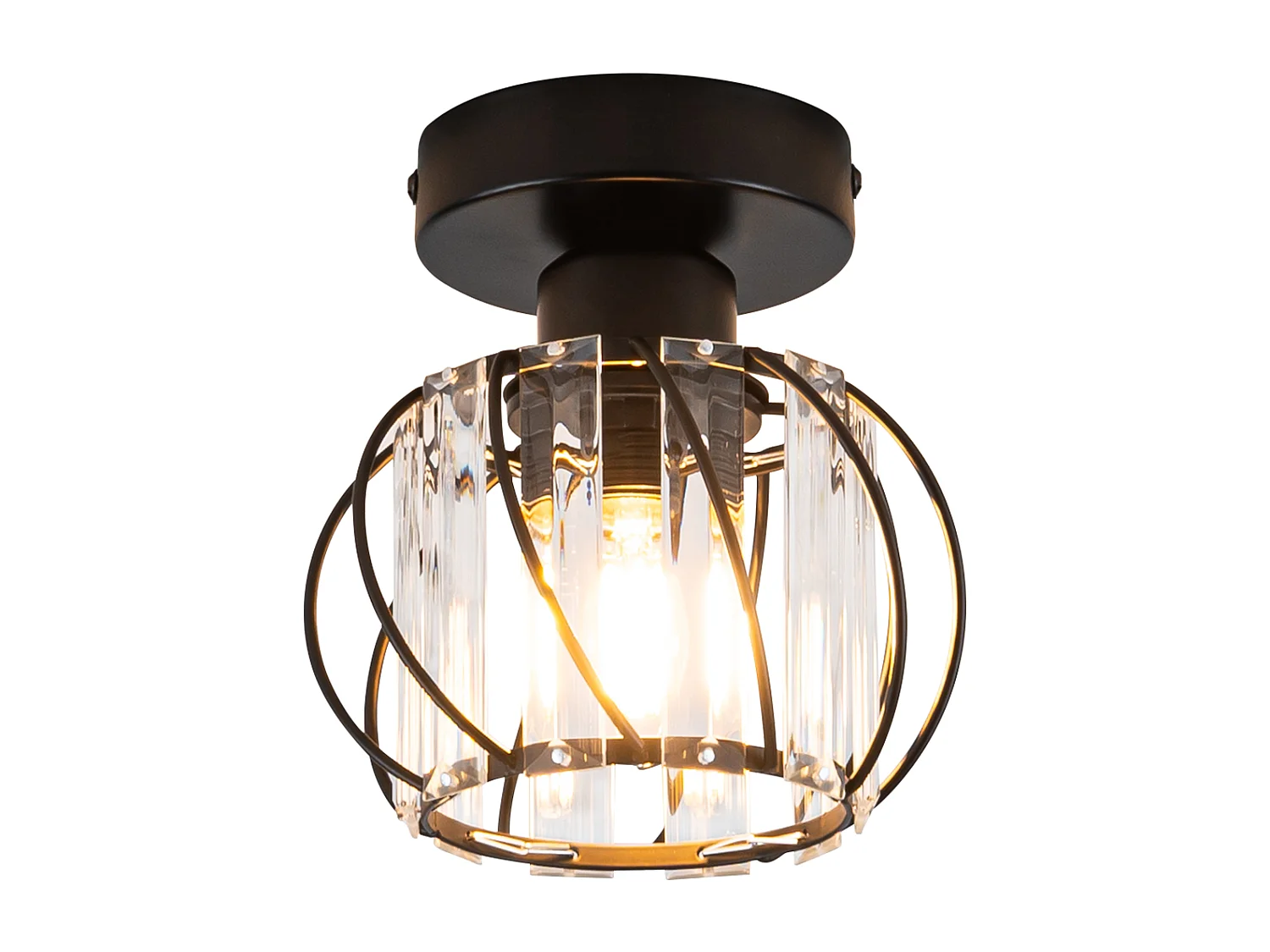 NETTLIFE Plafonnier Cristal Noir Moderne E27 Lampe de Cuisine Vintage avec Cadre en Métal