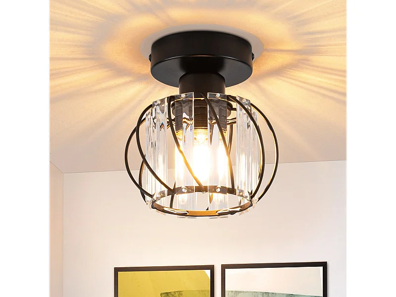 NETTLIFE Plafonnier Cristal Noir Moderne E27 Lampe de Cuisine Vintage avec Cadre en Métal