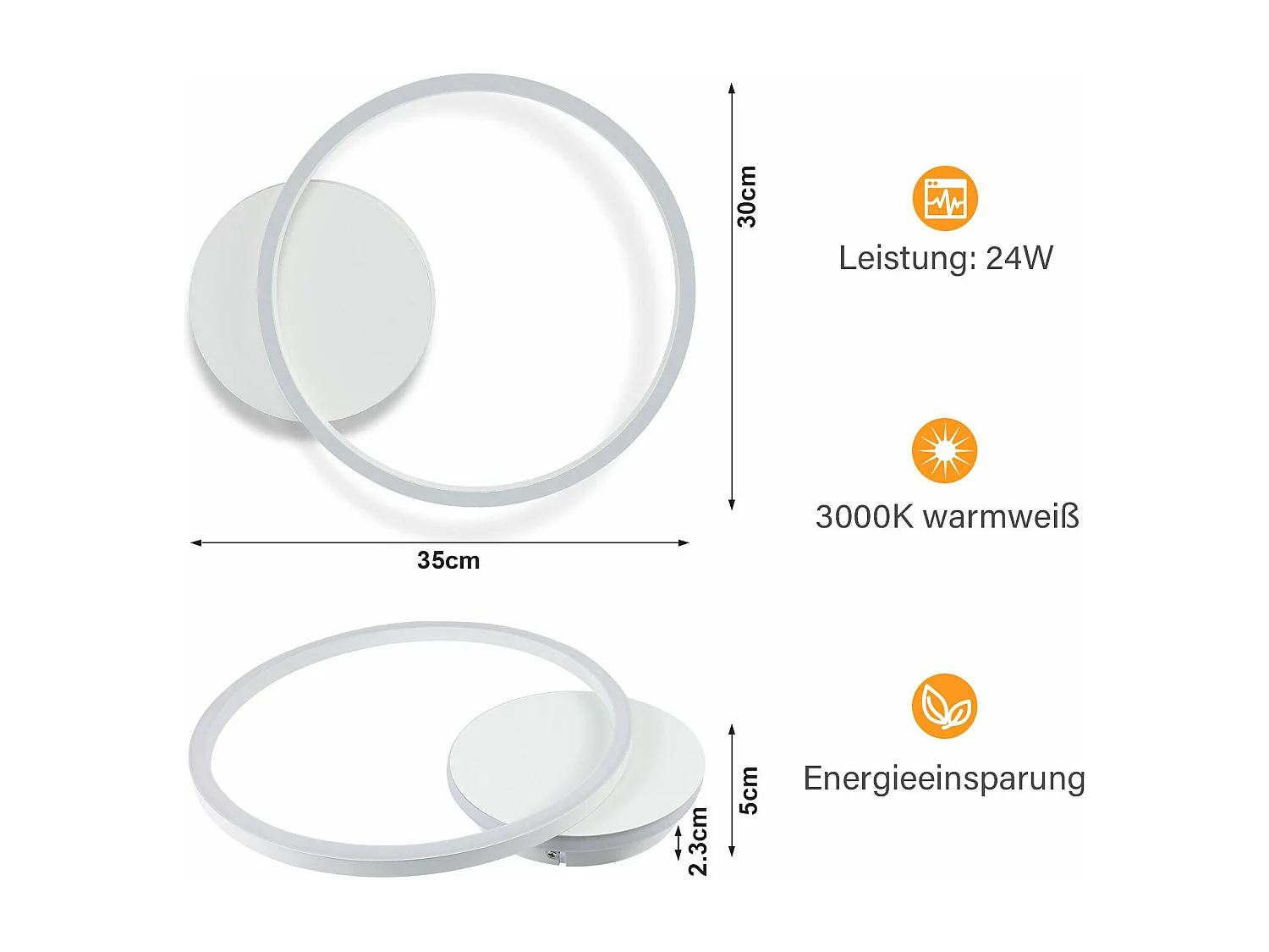 NETTLIFE Lampa sufitowa LED Salon 24W Czarna Nowoczesna 2 Pierścienie 3000K Ciepła Biel