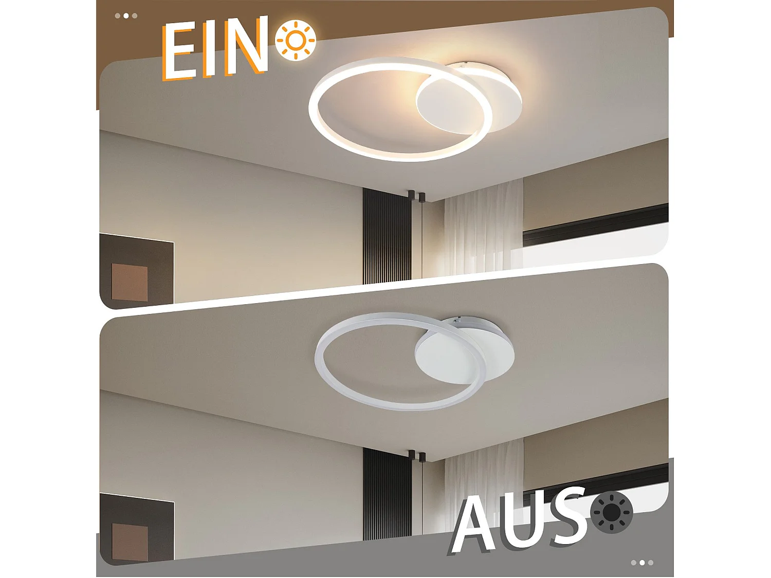 NETTLIFE Lampa sufitowa LED Salon 24W Czarna Nowoczesna 2 Pierścienie 3000K Ciepła Biel