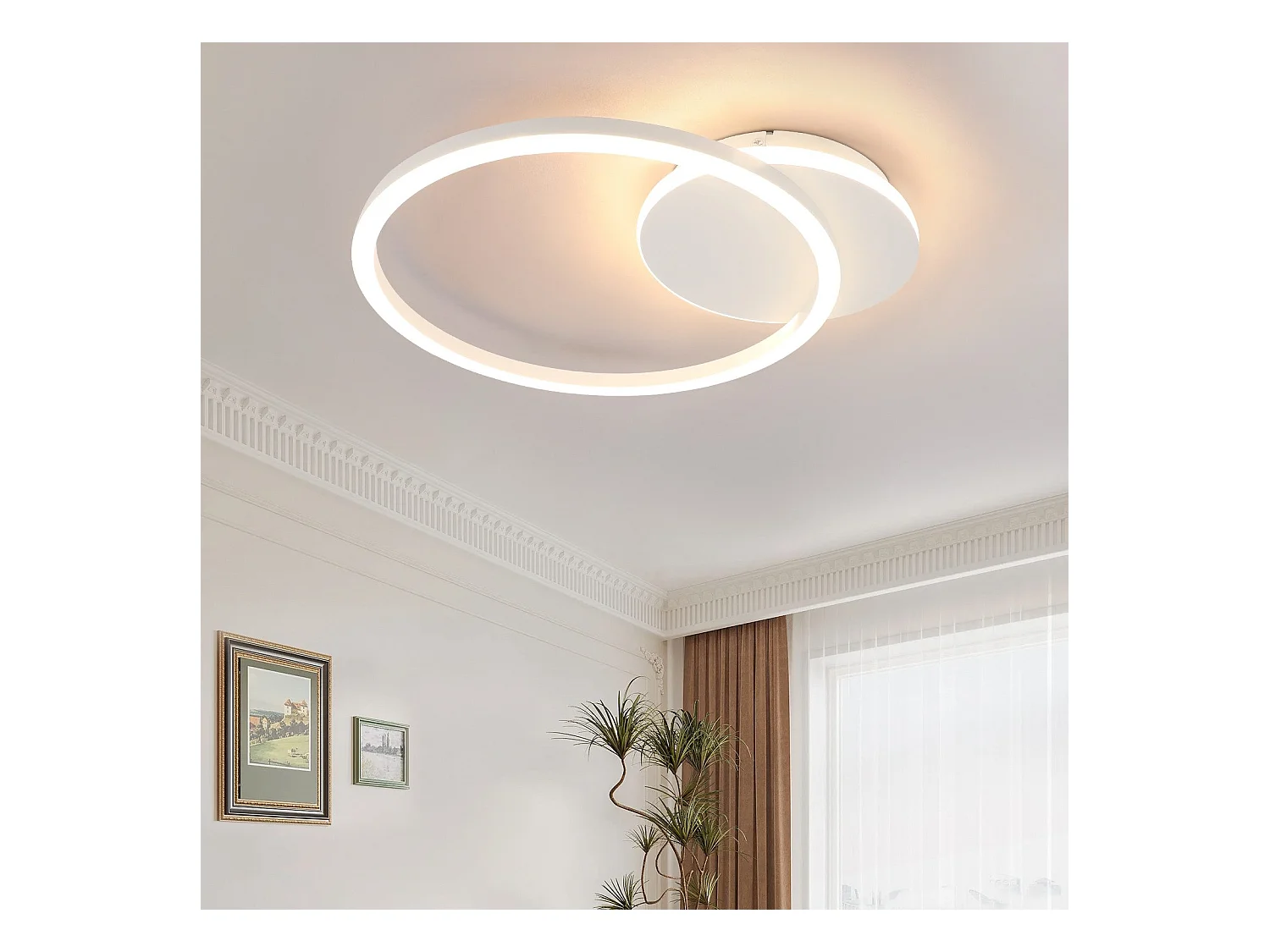 NETTLIFE Plafonnier LED Salon 24W Noir Moderne 2 Anneaux 3000K Blanc Chaud