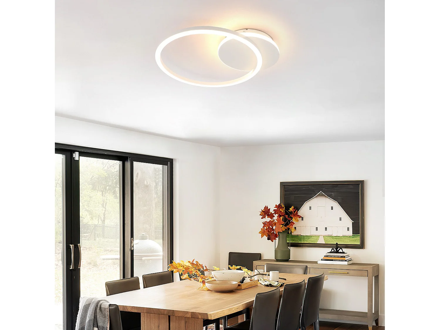 NETTLIFE Plafonnier LED Salon 24W Noir Moderne 2 Anneaux 3000K Blanc Chaud