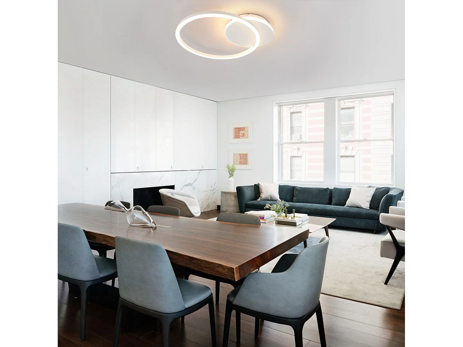 NETTLIFE Plafonnier LED Salon 24W Noir Moderne 2 Anneaux 3000K Blanc Chaud