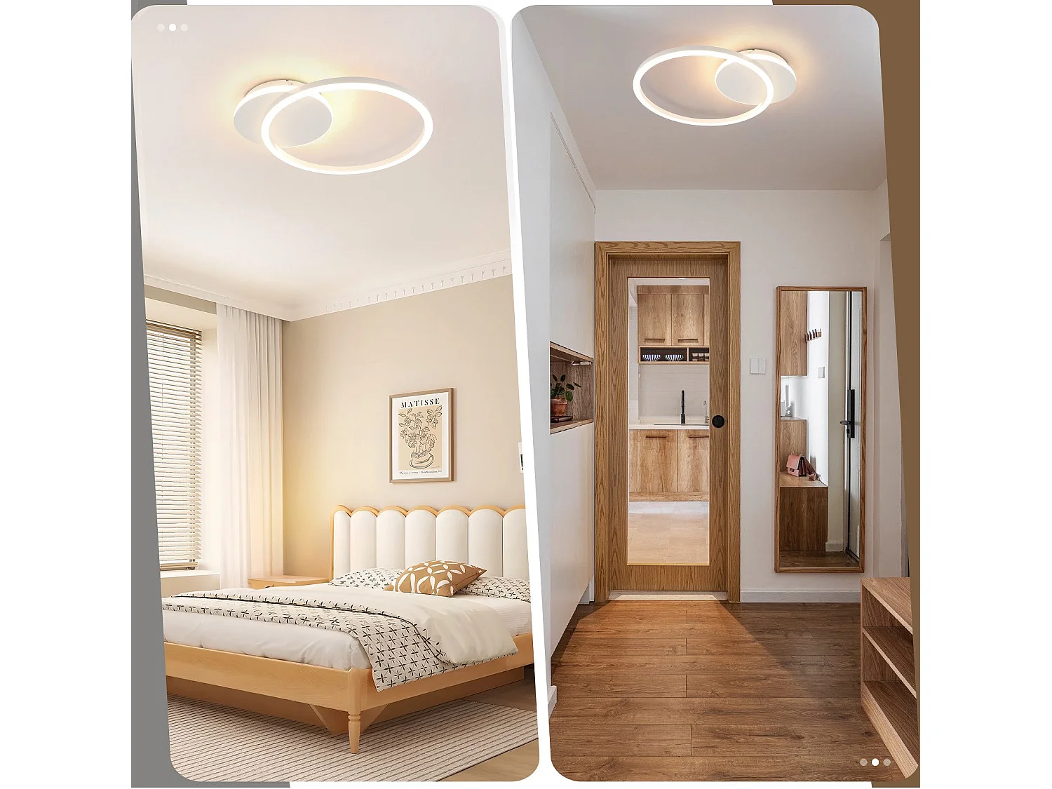 NETTLIFE Plafonnier LED Salon 24W Noir Moderne 2 Anneaux 3000K Blanc Chaud