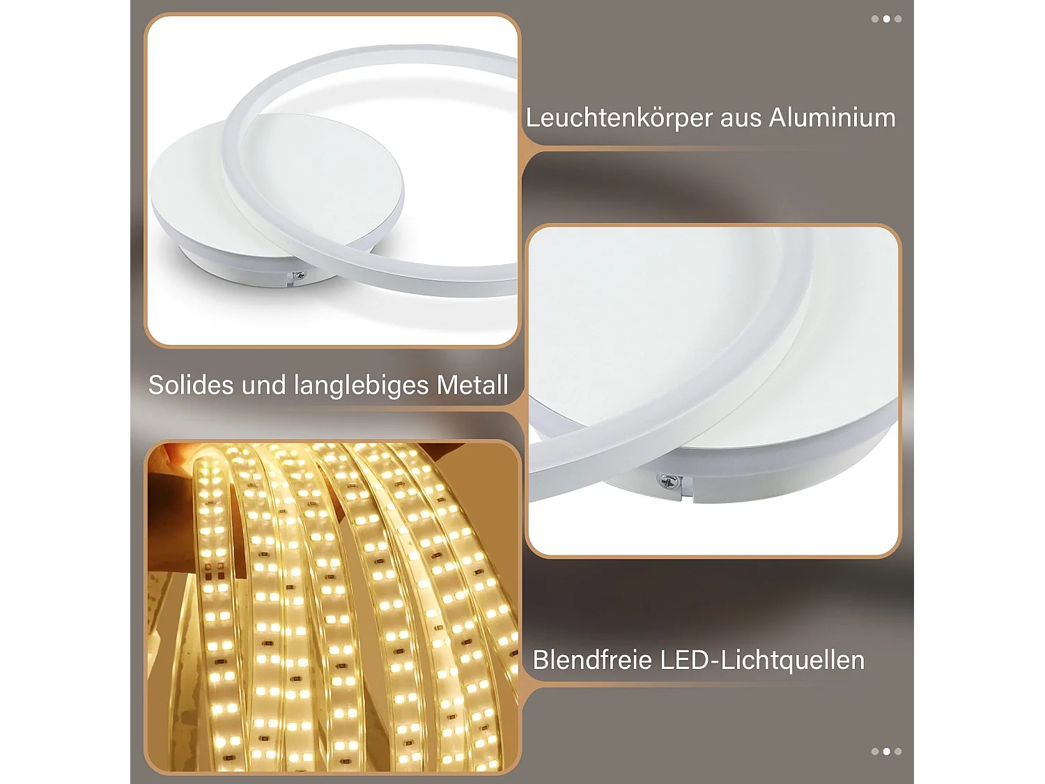 NETTLIFE Plafonnier LED Salon 24W Noir Moderne 2 Anneaux 3000K Blanc Chaud