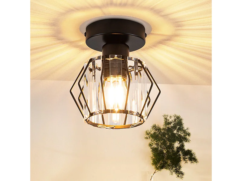 NETTLIFE Nowoczesna czarna kryształowa lampa sufitowa E27 Vintage lampa kuchenna z metalową ramą