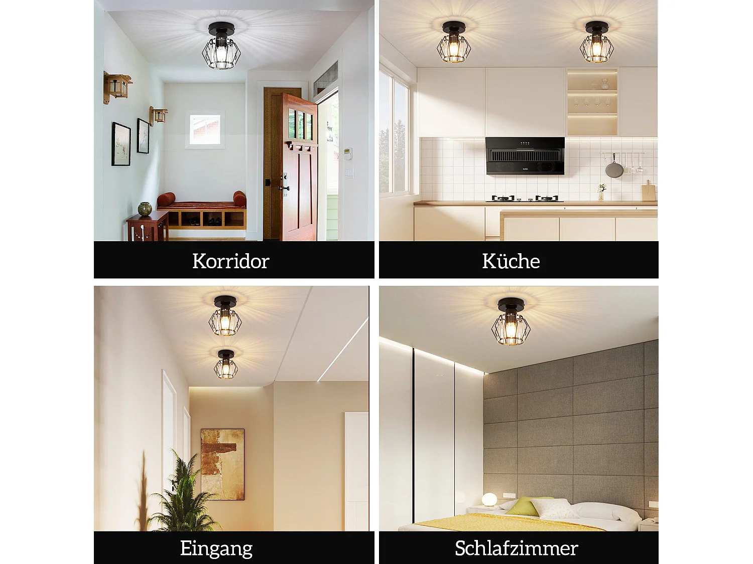 NETTLIFE Nowoczesna czarna kryształowa lampa sufitowa E27 Vintage lampa kuchenna z metalową ramą