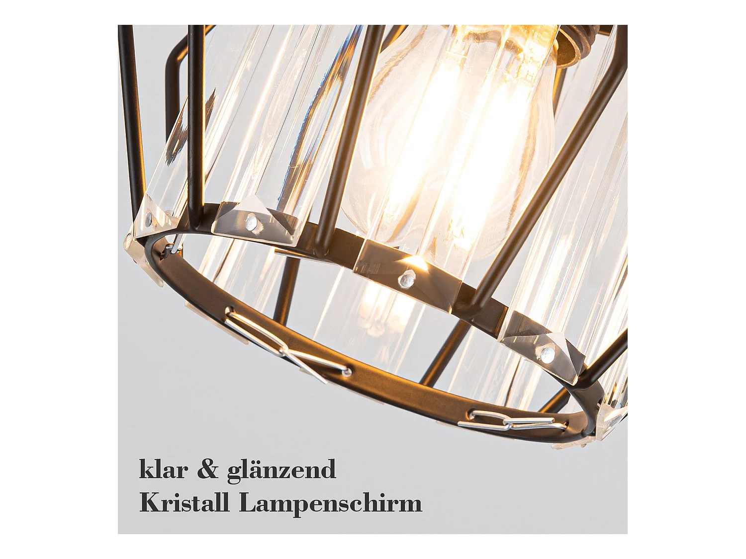 NETTLIFE Moderne Zwarte Kristallen Plafondlamp E27 Vintage Keukenlamp met Metalen Frame