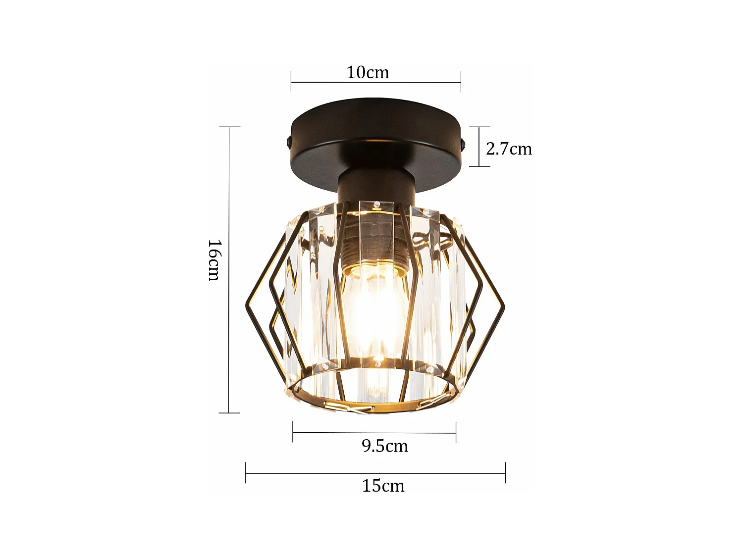 NETTLIFE Moderne Zwarte Kristallen Plafondlamp E27 Vintage Keukenlamp met Metalen Frame