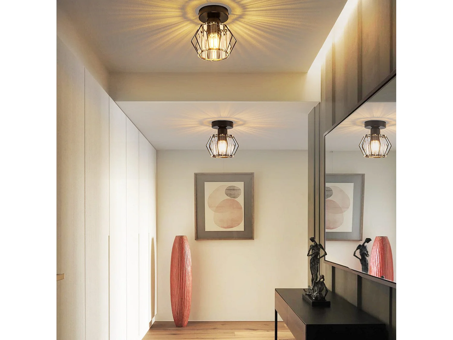 NETTLIFE Plafonnier Cristal Noir Moderne E27 Lampe de Cuisine Vintage avec Cadre en Métal