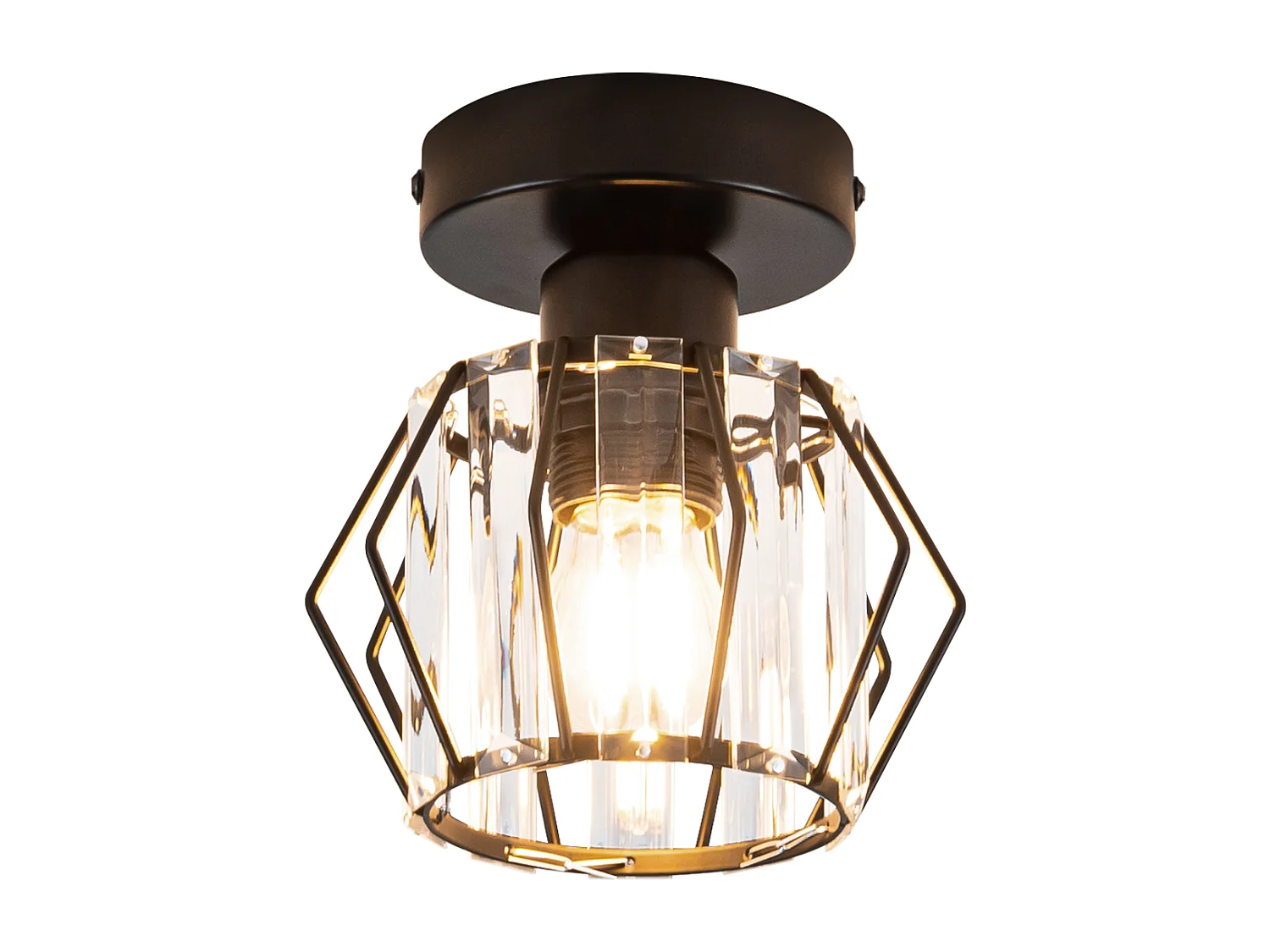 NETTLIFE Plafonnier Cristal Noir Moderne E27 Lampe de Cuisine Vintage avec Cadre en Métal