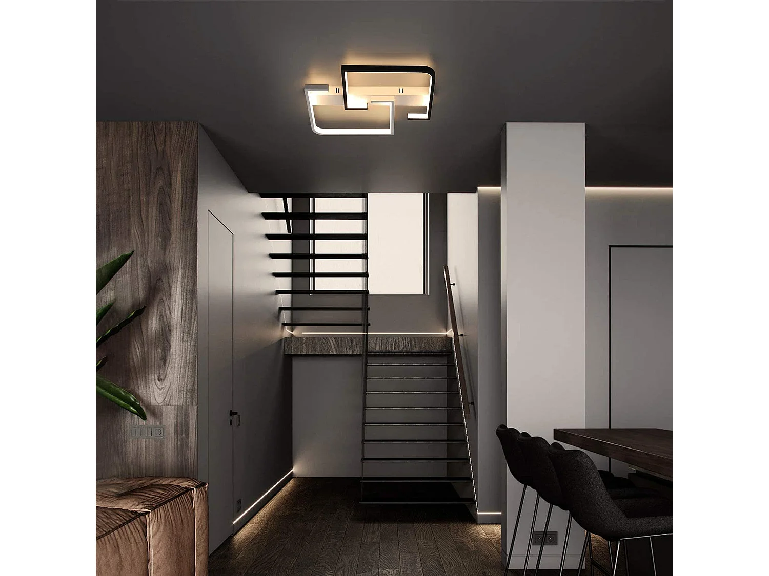 Plafonnier LED Salon Dimmable Avec Télécommande Plafonnier Noir 35w