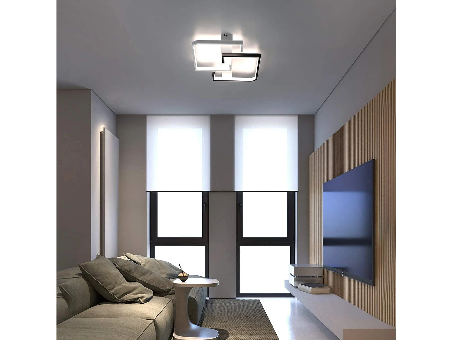 Plafonnier LED Salon Dimmable Avec Télécommande Plafonnier Noir 35w