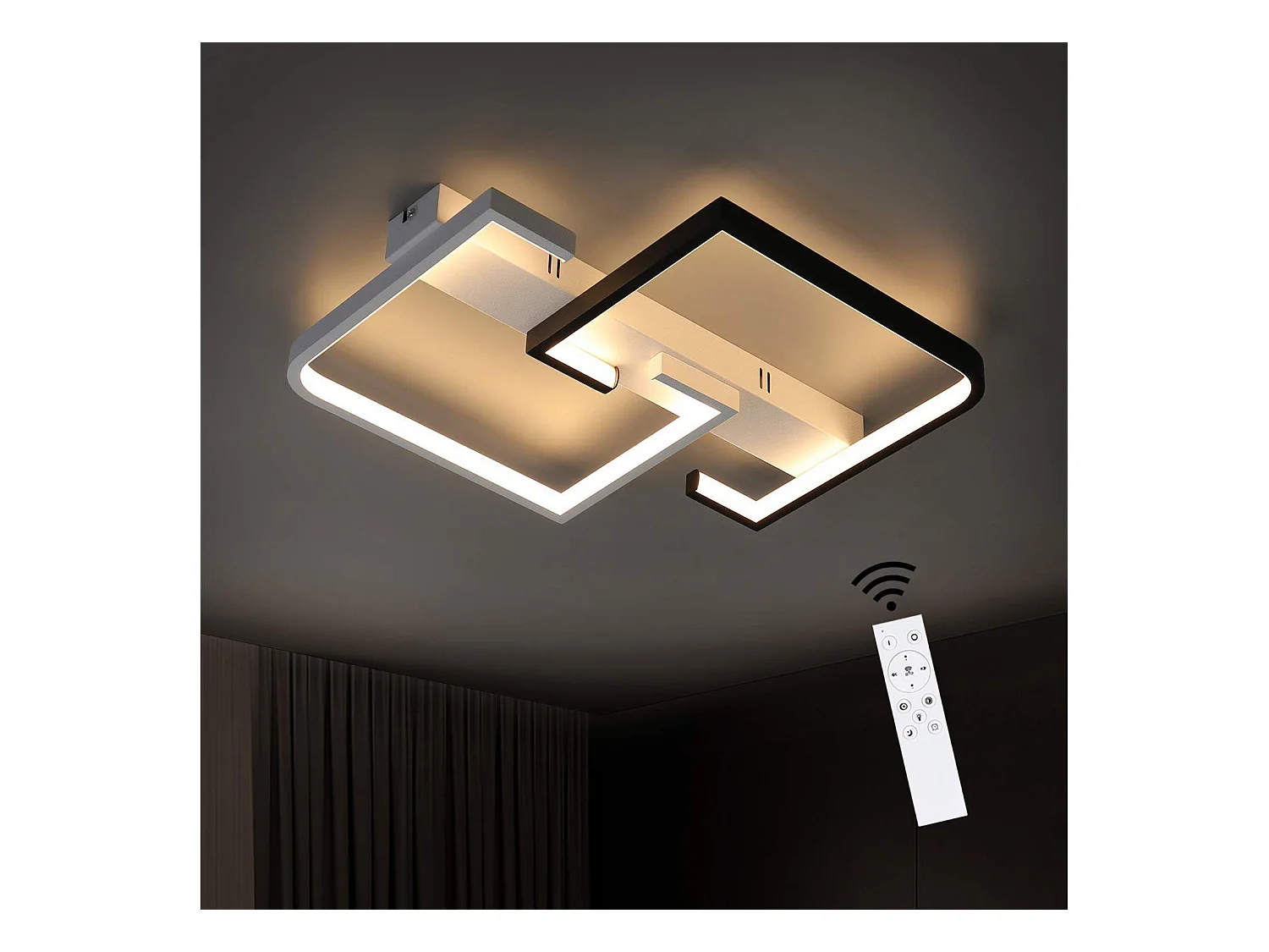 Plafonnier LED Salon Dimmable Avec Télécommande Plafonnier Noir 35w