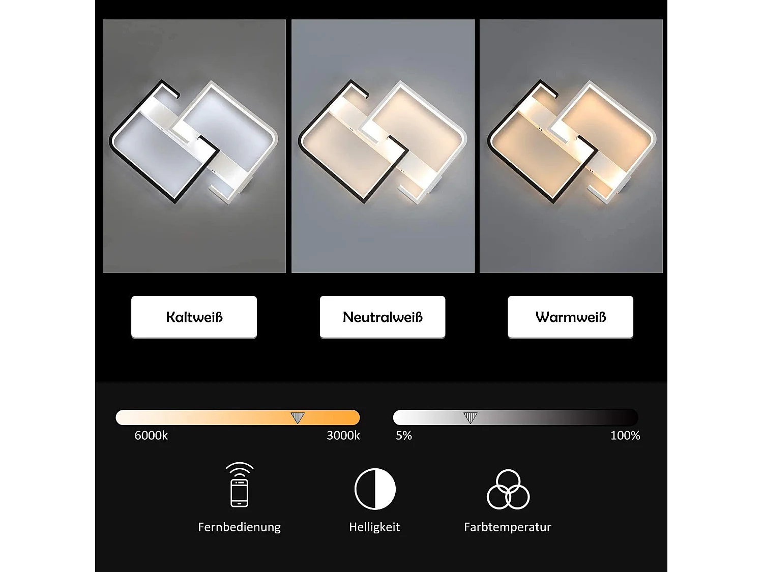 LED Plafondlamp Woonkamer Dimbaar Met Afstandsbediening Zwarte Plafondlamp 35w