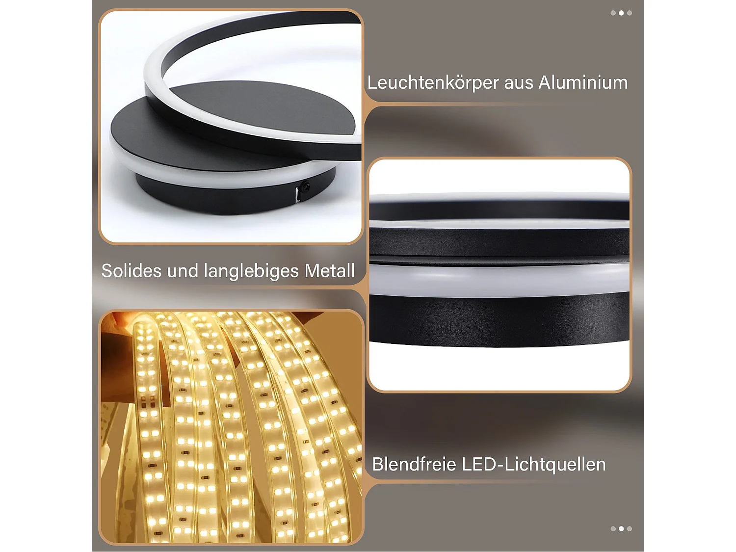 NETTLIFE Plafonnier LED Salon 24W Noir Moderne 2 Anneaux 3000K Blanc Chaud