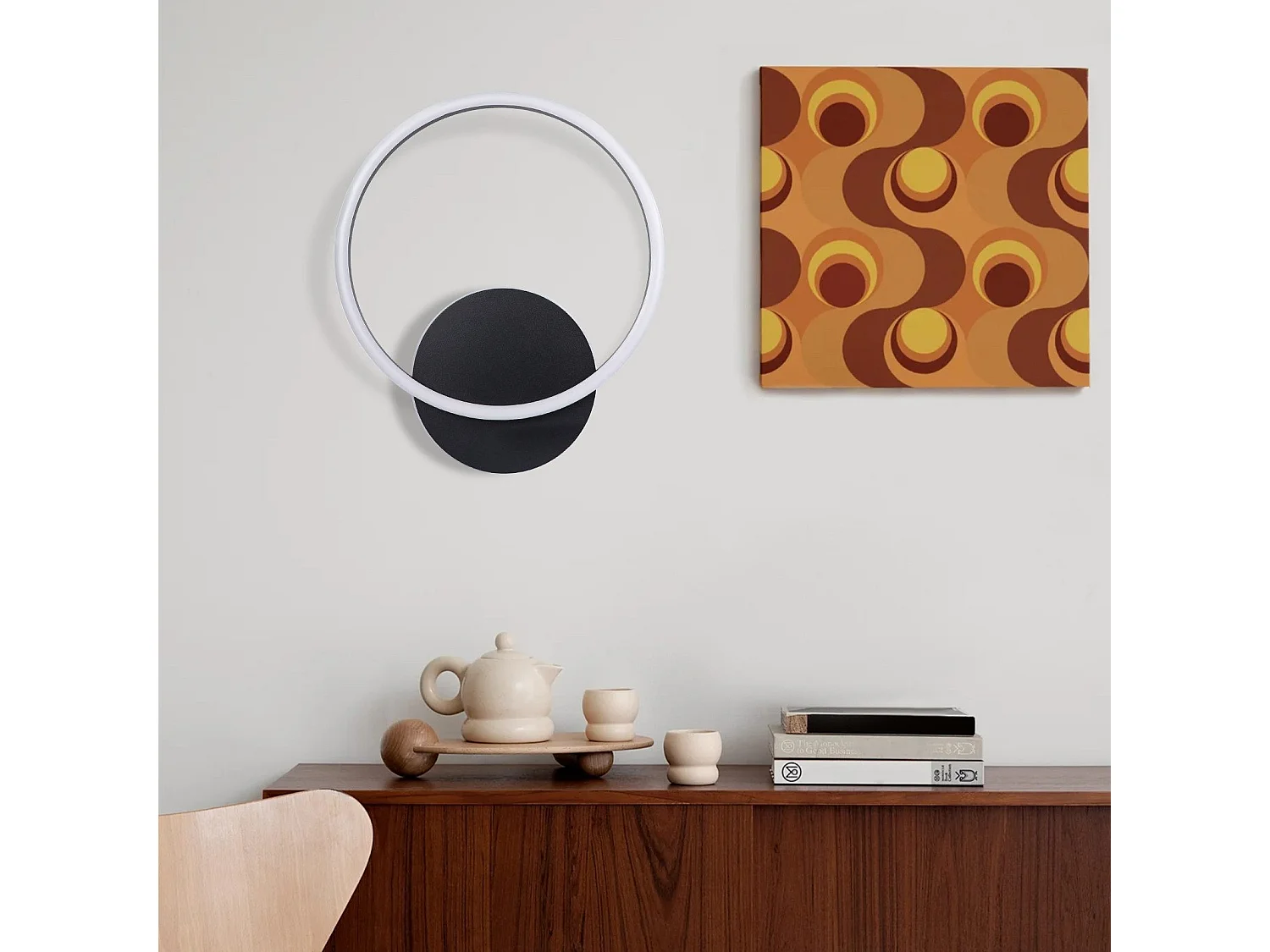 NETTLIFE Plafonnier LED Salon 24W Noir Moderne 2 Anneaux 3000K Blanc Chaud