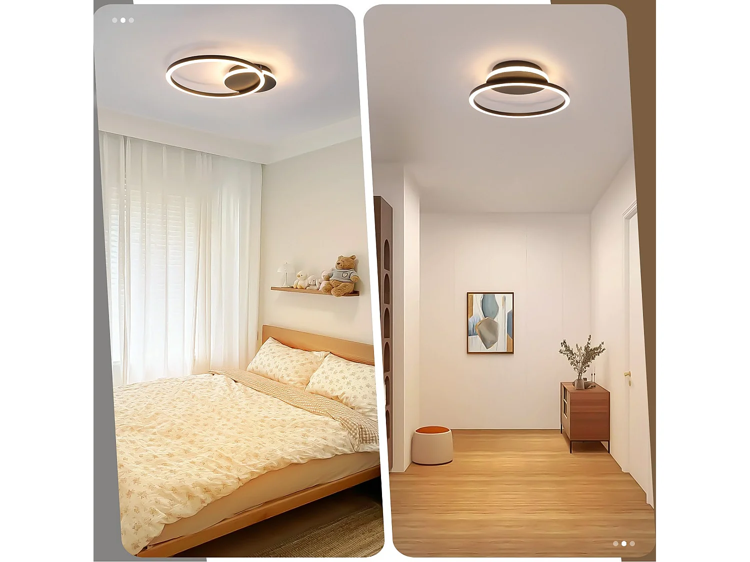 NETTLIFE Plafonnier LED Salon 24W Noir Moderne 2 Anneaux 3000K Blanc Chaud