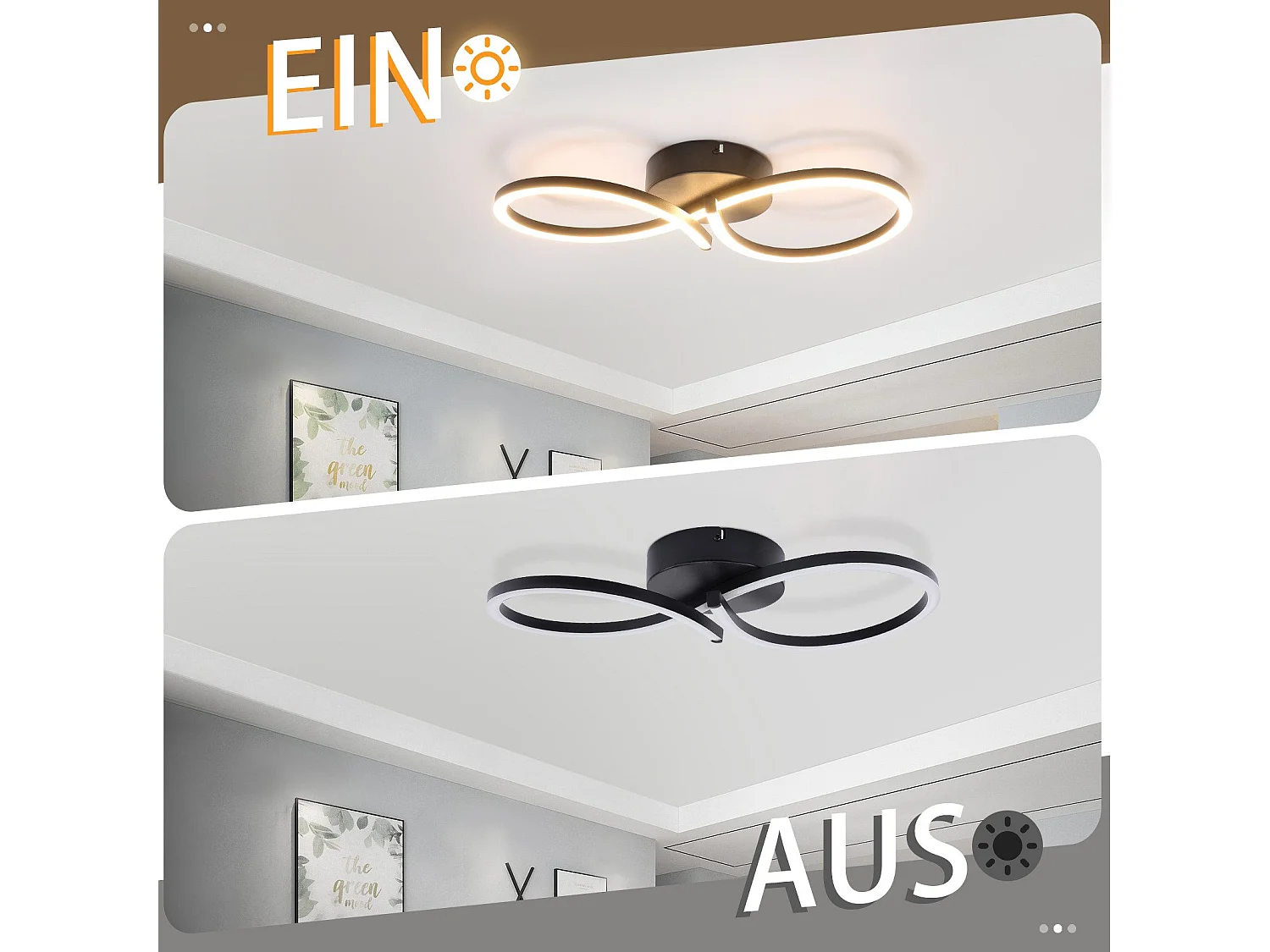 NETTLIFE Lampa sufitowa LED Salon 24W Nowoczesna kreatywna czarna lampa kuchenna 3000K Ciepła biel