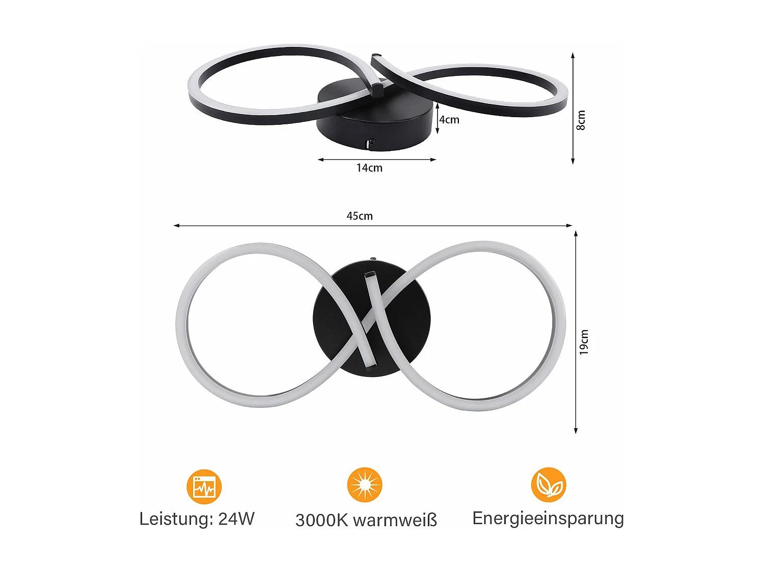 NETTLIFE Lampa sufitowa LED Salon 24W Nowoczesna kreatywna czarna lampa kuchenna 3000K Ciepła biel