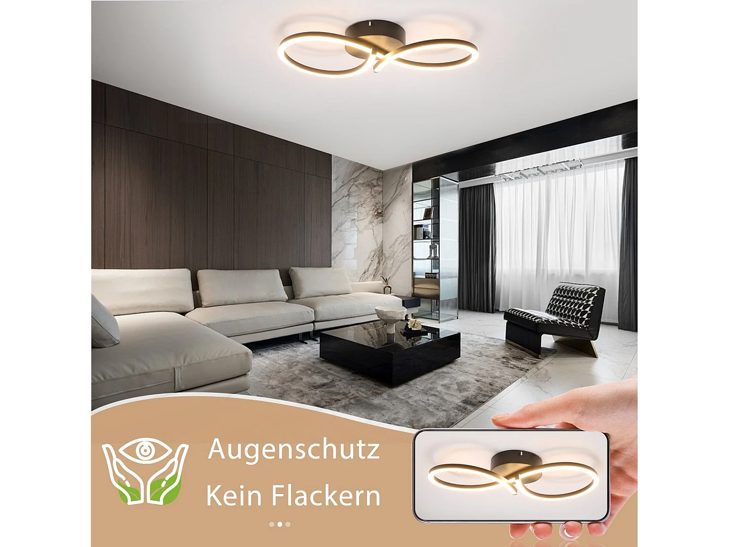 NETTLIFE Lampa sufitowa LED Salon 24W Nowoczesna kreatywna czarna lampa kuchenna 3000K Ciepła biel