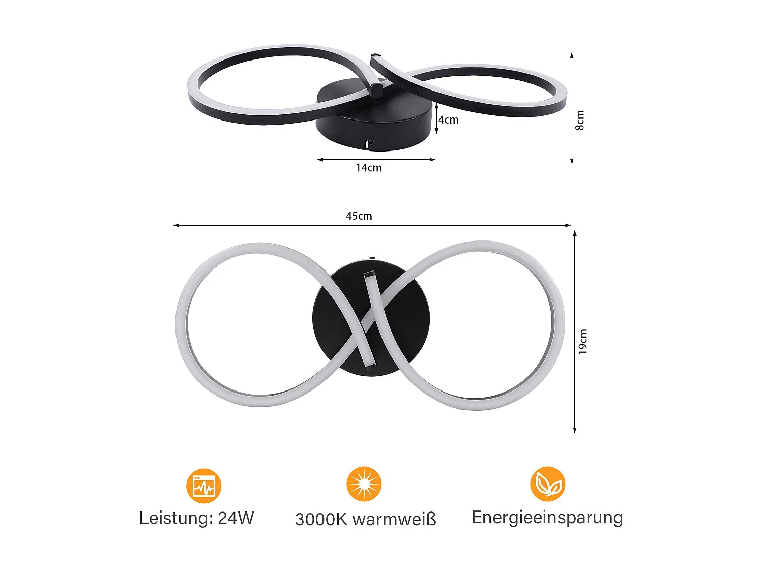 NETTLIFE Lampa sufitowa LED Salon 24W Nowoczesna kreatywna czarna lampa kuchenna 3000K Ciepła biel